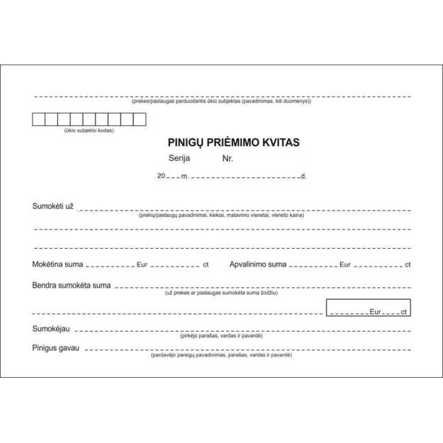 Pinigų priėmimo kvitai, A6 formato, 50 komplektų,  ne numeracijos, 2 sluoksnių