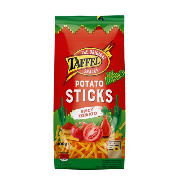 Traškučiai TAFFEL Sticks, aštrių pomidorų skonio, 100 g