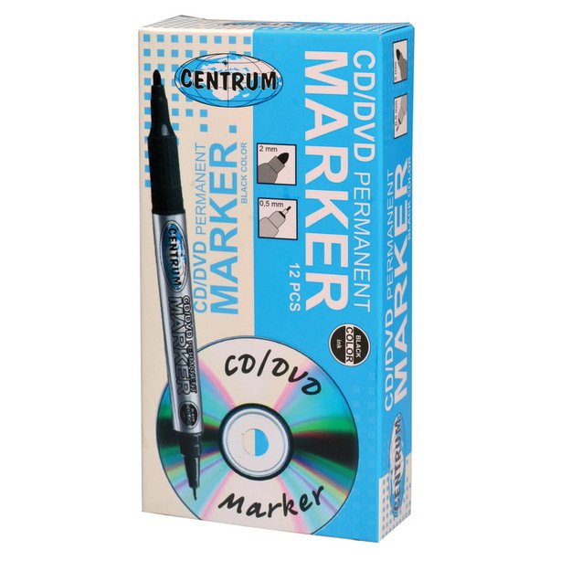 Permanentinis žymeklis CENTRUM CD/DVD, dvigubas 0.5mm/2.0mm, juodas 1