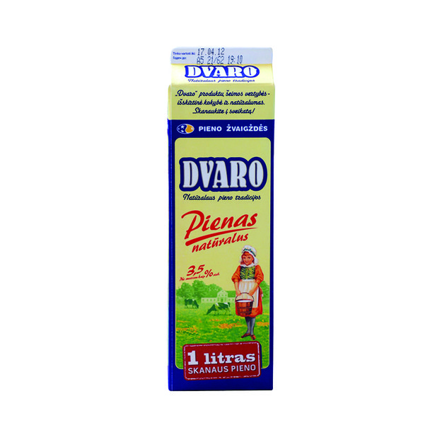 DVARO pienas, pasterizuotas, 3,5% riebumo, 1 l