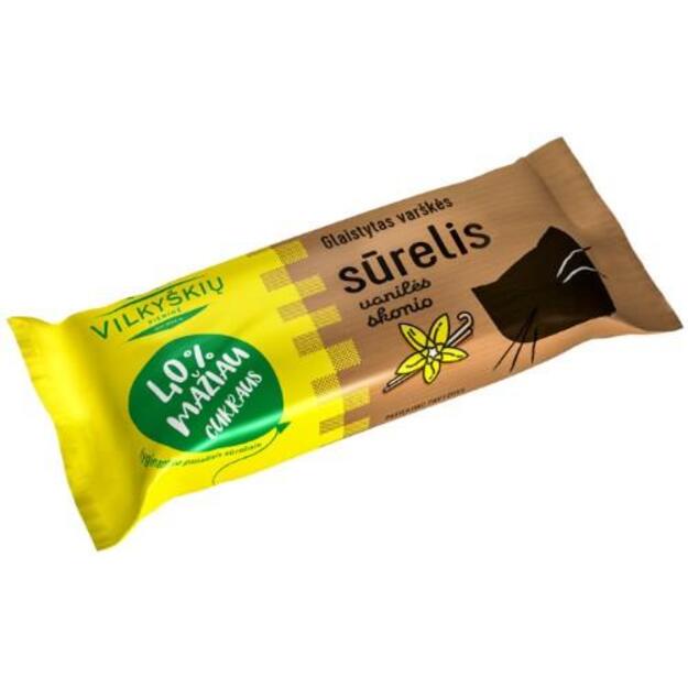 Glaistytas varškės sūrelis VILKYŠKIŲ, vanilės skonio su mažiau cukraus, 30% rieb. 40 g.
