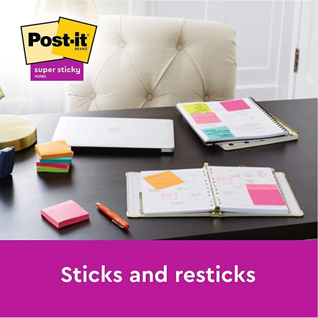 Lipnūs lapeliai Post-it Super Sticky, Playful Colour, 76 mm x 76 mm,6 vnt./pak. 2