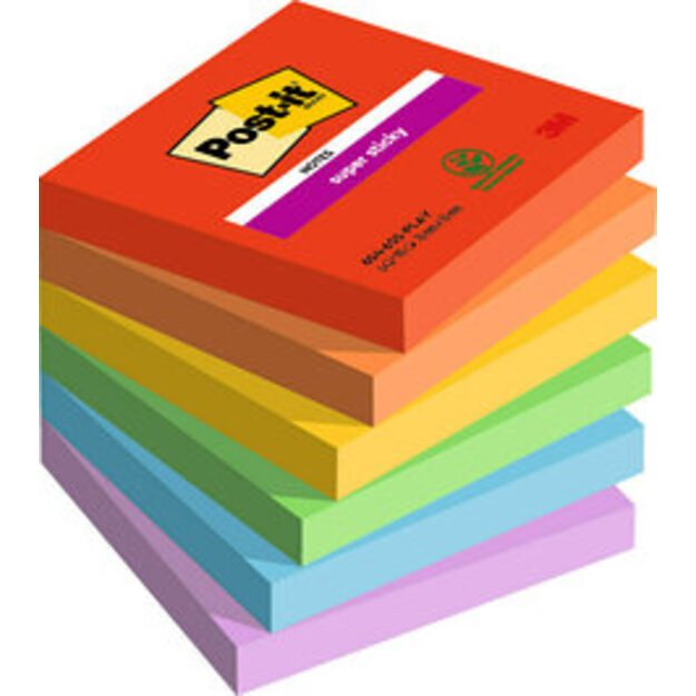 Lipnūs lapeliai Post-it Super Sticky, Playful Colour, 76 mm x 76 mm,6 vnt./pak.