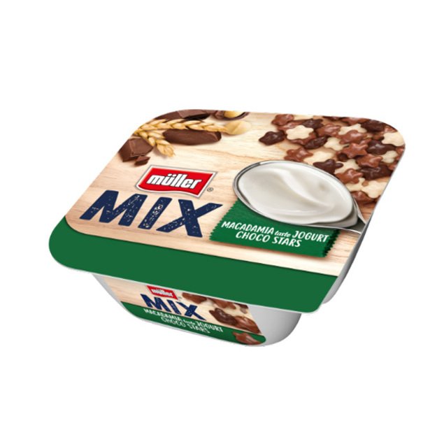 Makadamijų skonio jogurtas MÜLLER MIX Choco stars, 130g