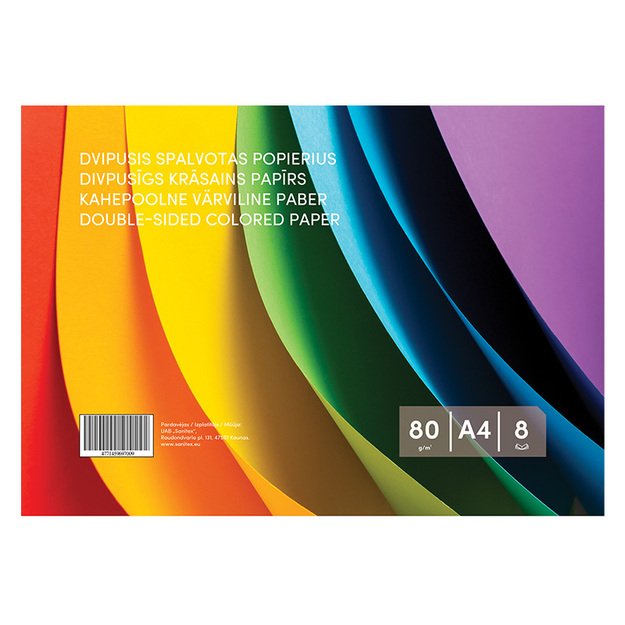 Spalvotas popierius , dvipusis, 8 lapai, 80 g/m² 2