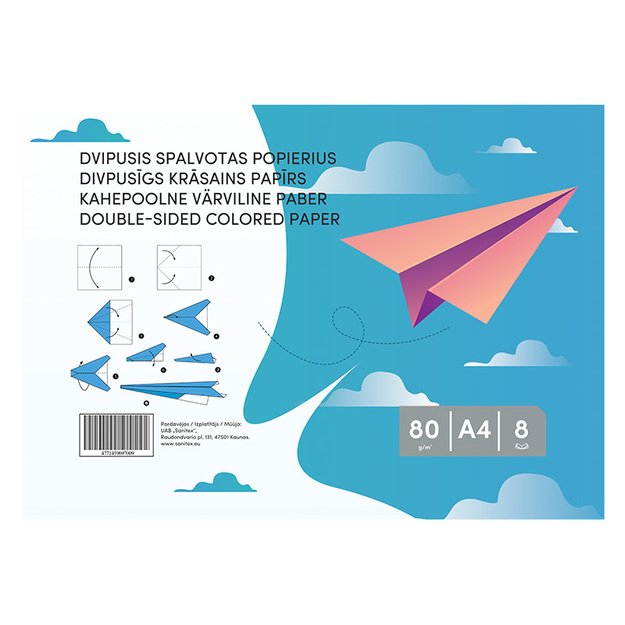 Spalvotas popierius , dvipusis, 8 lapai, 80 g/m²