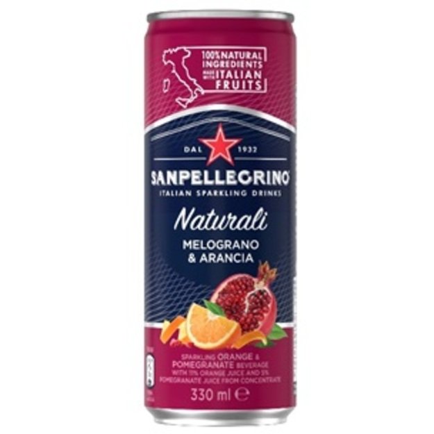 Gaivusis gazuotas gėrimas SAN PELLEGRINO Melograno E Arancia, 0.33l, skardinė, D