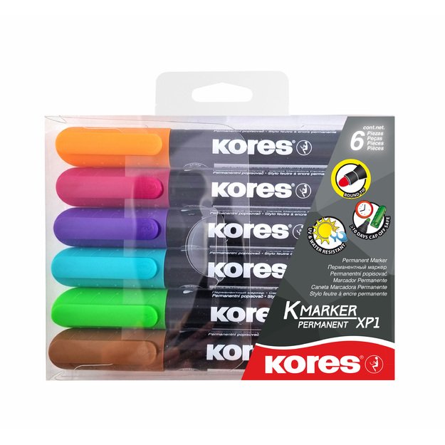 Permanentinis žymeklis KORES XP2, apvali galvutė, 6 spalvų komplektas 2