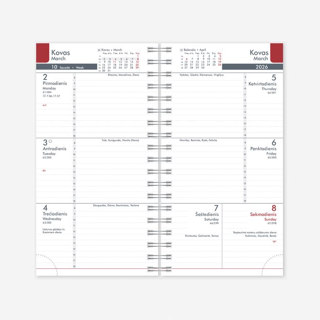Kalendorius MIDI Spirex 2026, 100 x 170 mm, PU, juoda 2