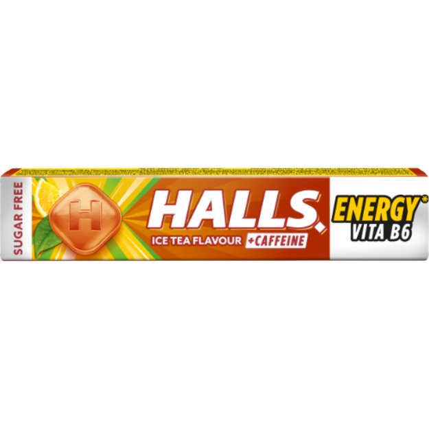 Becukriai juodosios arbatos skonio ledinukai HALLS, su citrina, vitaminu B6 ir kofeinu (0,1%), 32g
