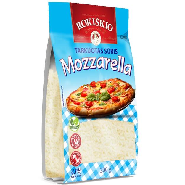 Sūris ROKIŠKIO Mozarella, tarkuotas, 43%, 200g