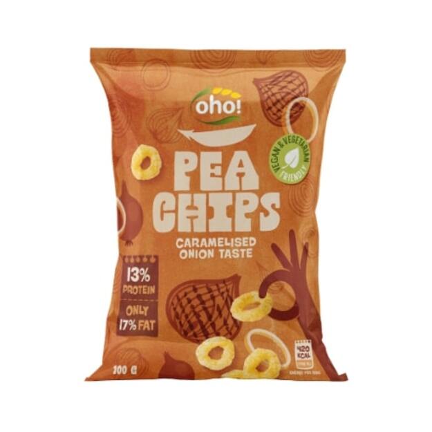 Žirnių traškučiai OHO, karamelizuotų svogūnų skonio, 100 g