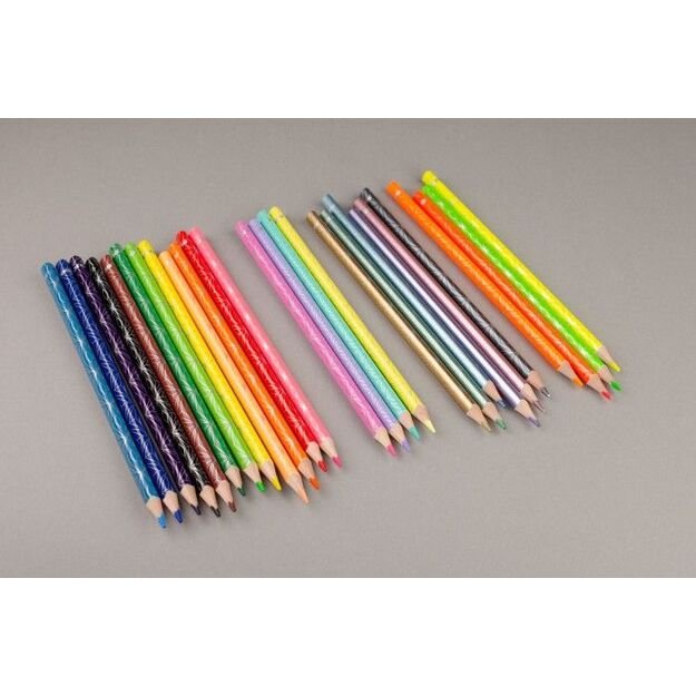 Spalvoti pie&scaron;tukai KORES KOLORES STYLE, tribriauniai, 3mm, 26 spalvos (6 metalizuotos, 4 pastelinės 5