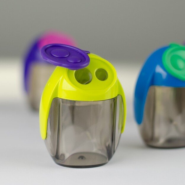  MIGOO  plastikinis dvigubas drožtukas, 5 mišrios spalvos plastikinėje dėžutėje 2