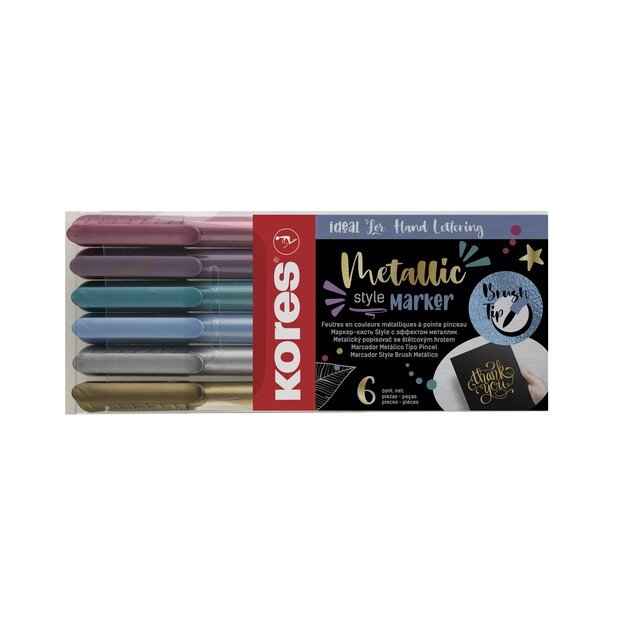 Žymeklių rinkinys KORES Metallic Style, 6 metalizuotos spalvos