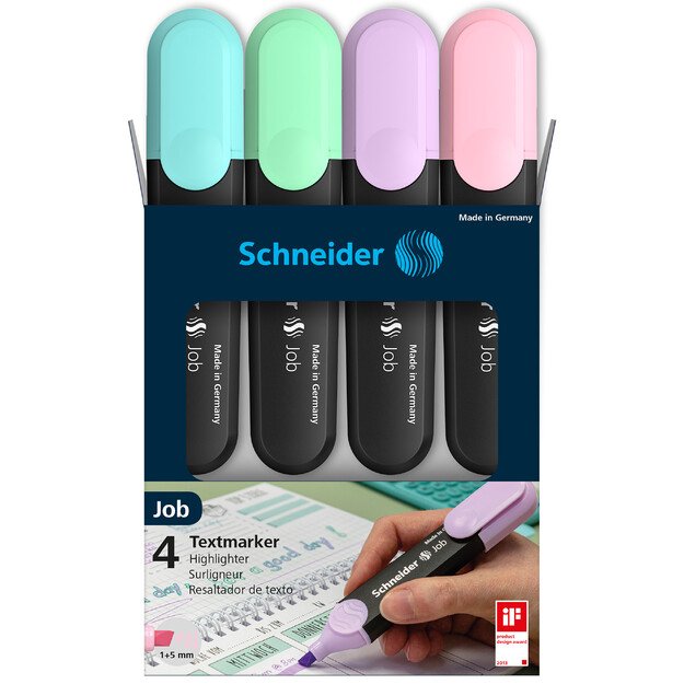 Teksto žymekliai SCHNEIDER JOB, 1-5 mm, 4 pastelinių spalvų rinkinys 4