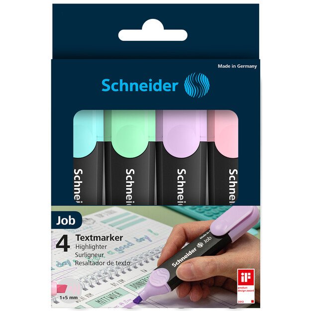 Teksto žymekliai SCHNEIDER JOB, 1-5 mm, 4 pastelinių spalvų rinkinys 1