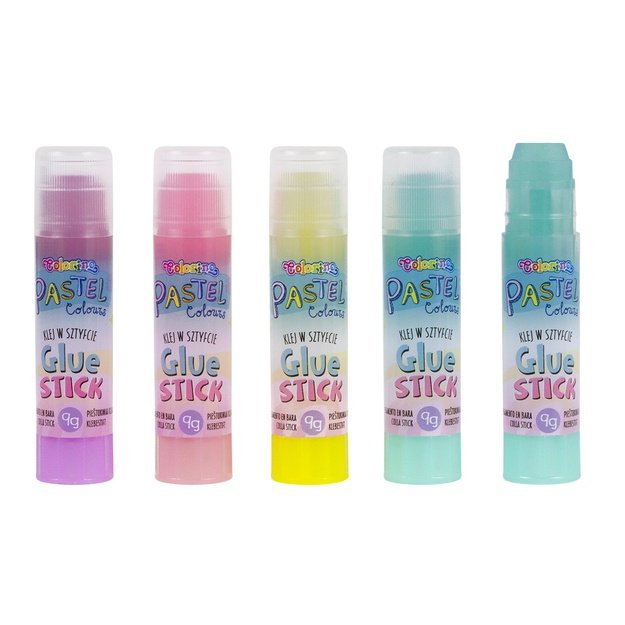 Pie&scaron;tukiniai klijai COLORINO Pastel 9g, skaidrūs, pastelinių spalvų