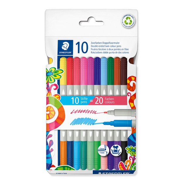 Flomasteriai STAEDTLER, dvipusiai, dvispalviai, 10 vnt. 6