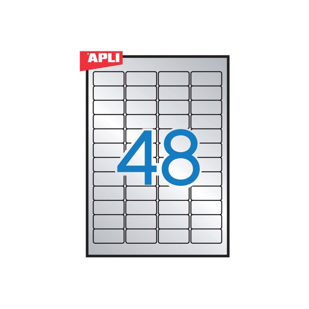 Lipnios etiketėsi APLI, 45,7 x 21,2 mm, A4, atsparūs, 48 lipdukai lape, 20 lapų, metallic spalvos 2