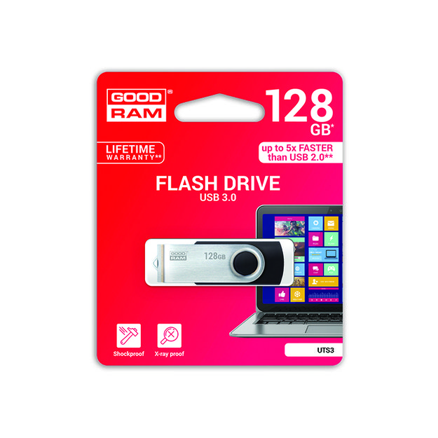 Atmintinė USB 3.2 Gen 1 GOODRAM UTS3 128GB, juoda sp.
