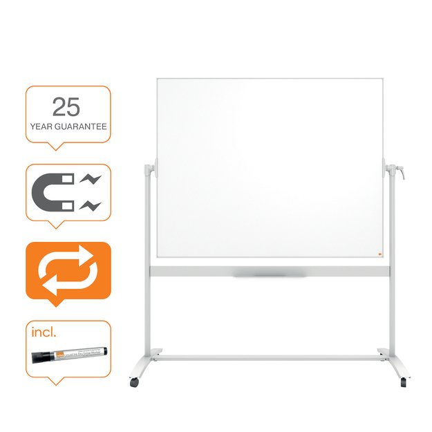 Dvipusė vartoma emaliuota magnetinė lenta NOBO 120x150 cm, mobilus stovas, balta sp. 6