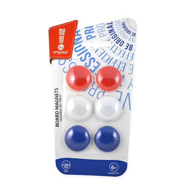 Magnetai MemoBe, 30 mm., 6 vnt., įvairių spalvų