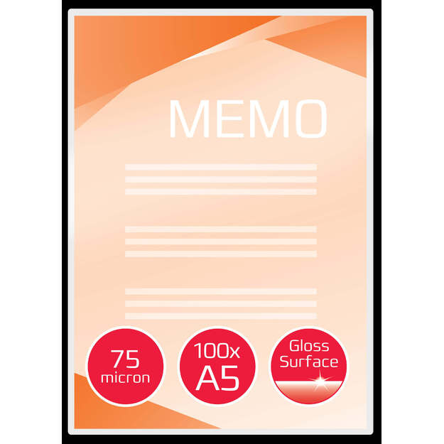 Laminavimo vokeliai Ibico, A5, 154x216 mm, 75 mik., blizgūs, 100 vnt.