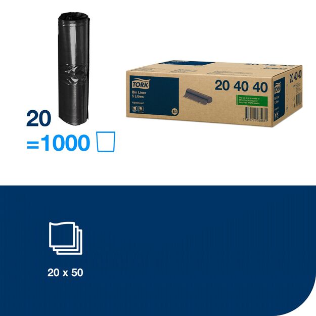 Šiukšlių maišai TORK, 5L, juodos spalvos, 50 vnt./rulonėlis (204040) 2