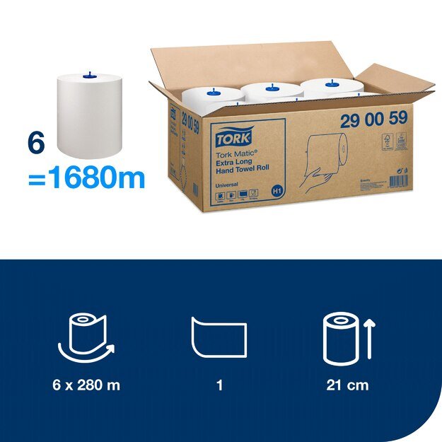 Popieriniai rankšluoščiai TORK UNIVERSAL H1, 290059, 1 sl., 1220 serv., 21 cm x 280 m, balta sp. 4