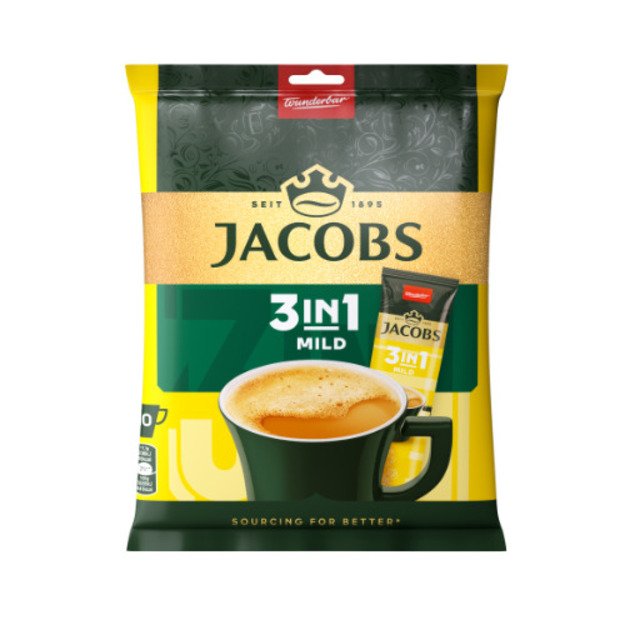 Tirpiosios kavos gėrimas JACOBS Mild 3in1, mai&scaron;eliuose, 10 x 11,1 g