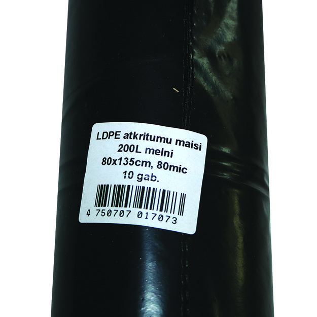&Scaron;iuk&scaron;lių mai&scaron;eliai, 200 l, 10 vnt, LDPE, 80 mic, 80 x 135 cm,  juodi 2