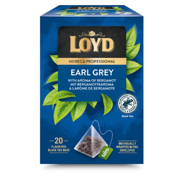 Juodosios arbatos gėrimas LOYD HORECA earl grey su bergamote, piramidės 20 x 2g