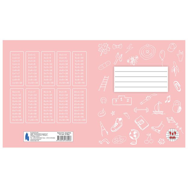 Sąsiuvinis TECHNOINFORM 1-2 klasei, A5, 12 lapų, 70 gsm, langeliais 1
