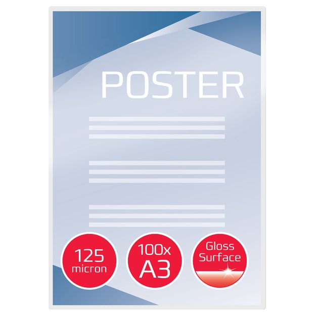 Laminavimo vokeliai GBC, A3, 303x426 mm, 125 mik., blizgūs, 100 vnt.