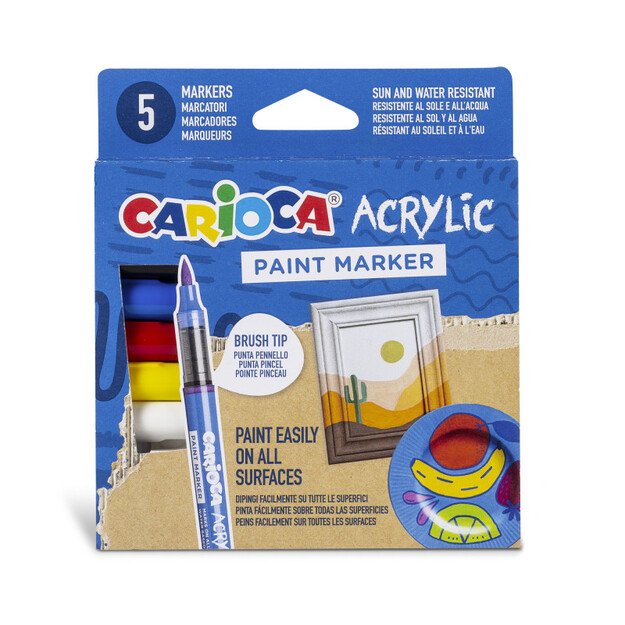 Akriliniai žymekliai CARIOCA, 5 vnt., teptuko tipo antgalis