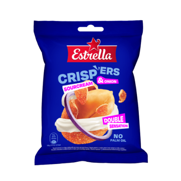 Kepinti žemės rie&scaron;utai ESTRELLA, grietinės ir svogūno skonio, su tra&scaron;kia luobele,140g