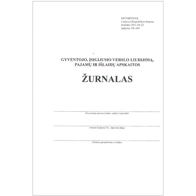Gyventojo, įsigijusio verslo liudijimą, pajamų ir i&scaron;laidų apskaitos žurnalas, A5, 36 lapai