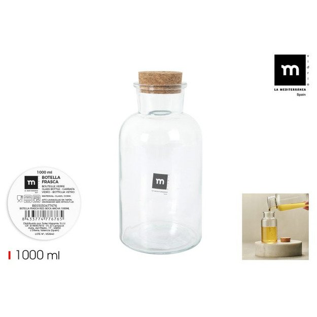 Butelis, su kamščiu, stiklas, 1 l, vnt