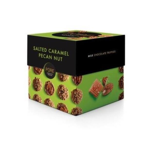 Pieniško šokolado triufeliai PURE su sūdytos karamelės kremo įdaru ir pekano riešutu, 110 g