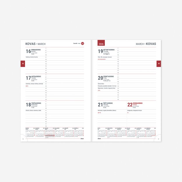 Kalendorius Week 2026, A5, PU, šviesiai žalia sp. 2