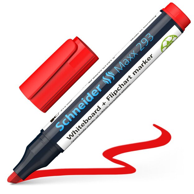Žymeklis baltai lentai ir bloknotams SCHNEIDER MAXX 293, kirsta galvute, raudona 1
