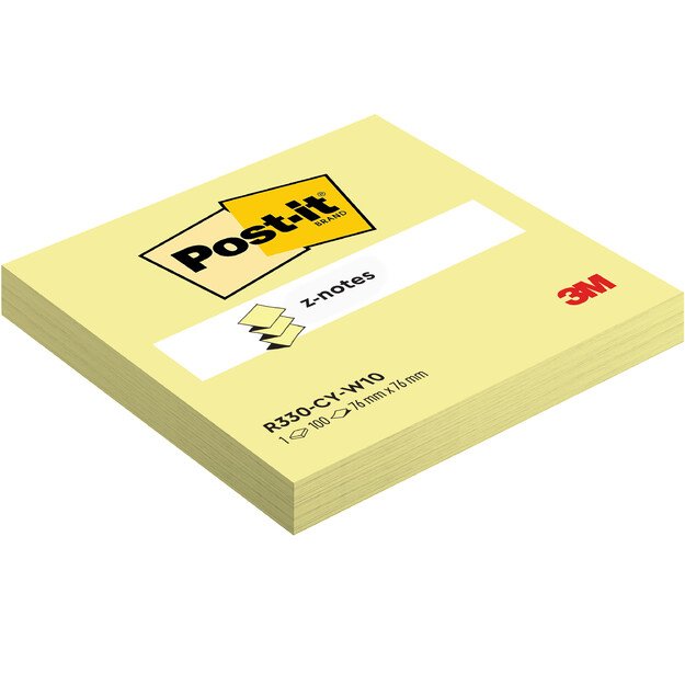 Lipnūs lapeliai Post-it®,Z-Notes76x 76 mm, 100 lapelių, kanarėlės geltona